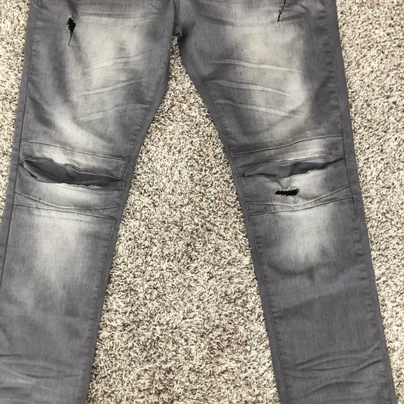 Smoke Rise Men's Black Fashion Distressed Rip Moto Denim Jean sz 40x32 - Picture 3 of 12
